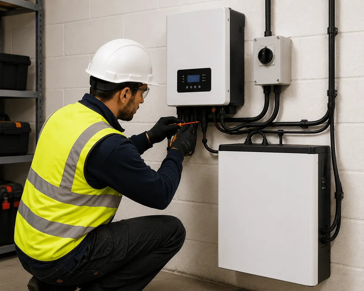 Tays Solar engineer installing a home battery storage system